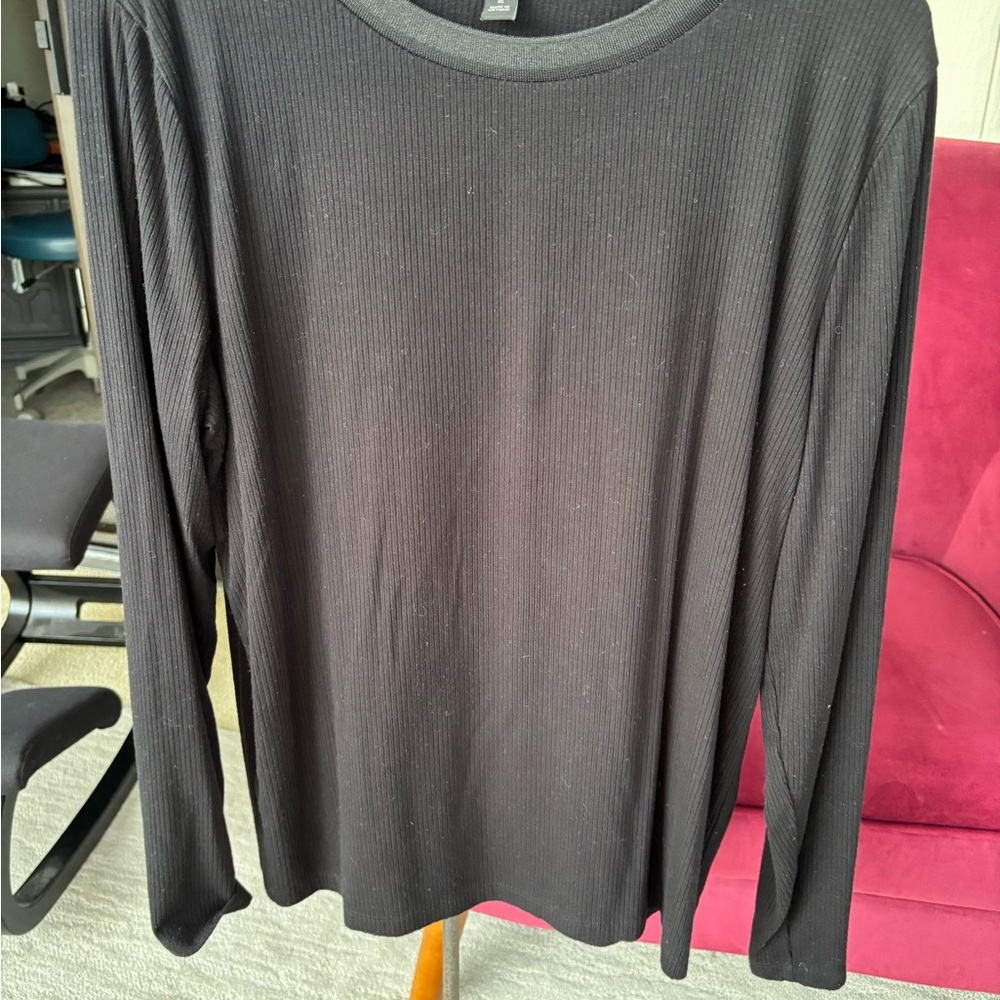 Ann Taylor Black Shimmer Neckline Long Sleeve Tee